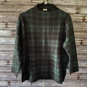 Anne Klein Women's Long-Sleeved Sweater Size L Black Green Plaid NWT